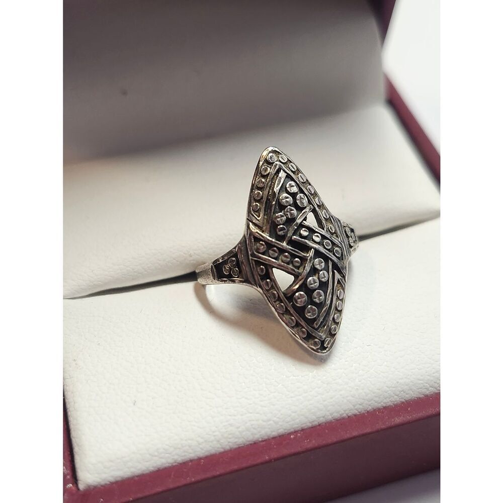 SILVER FOX 925 Sterling Vintage Modernist Dotted Oxidized Ring Size 6.75 vtg